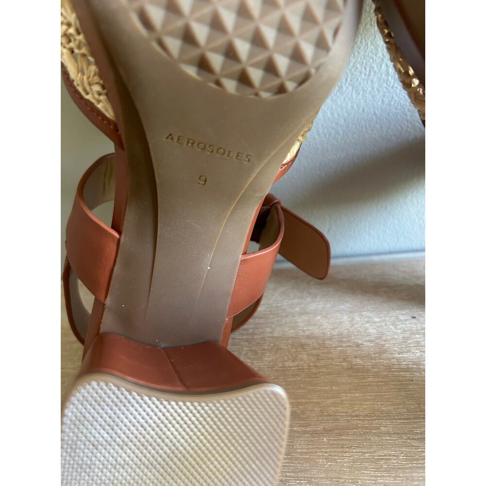 Aerosoles Women’s Woven Platform Sandals – Brown Leather, Gold Buckle, Size 9, - Picture 11 of 11